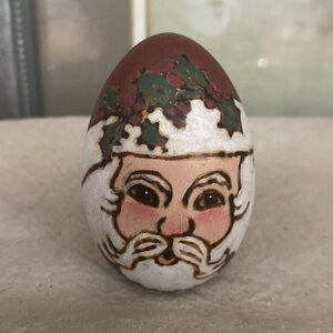 Vintage Wood carved and burned Santa Egg